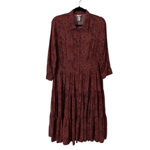 Morris Co. x H&M Size 12 Mauve Rosy Boho Floral Tiered Midi Length Shirt Dress